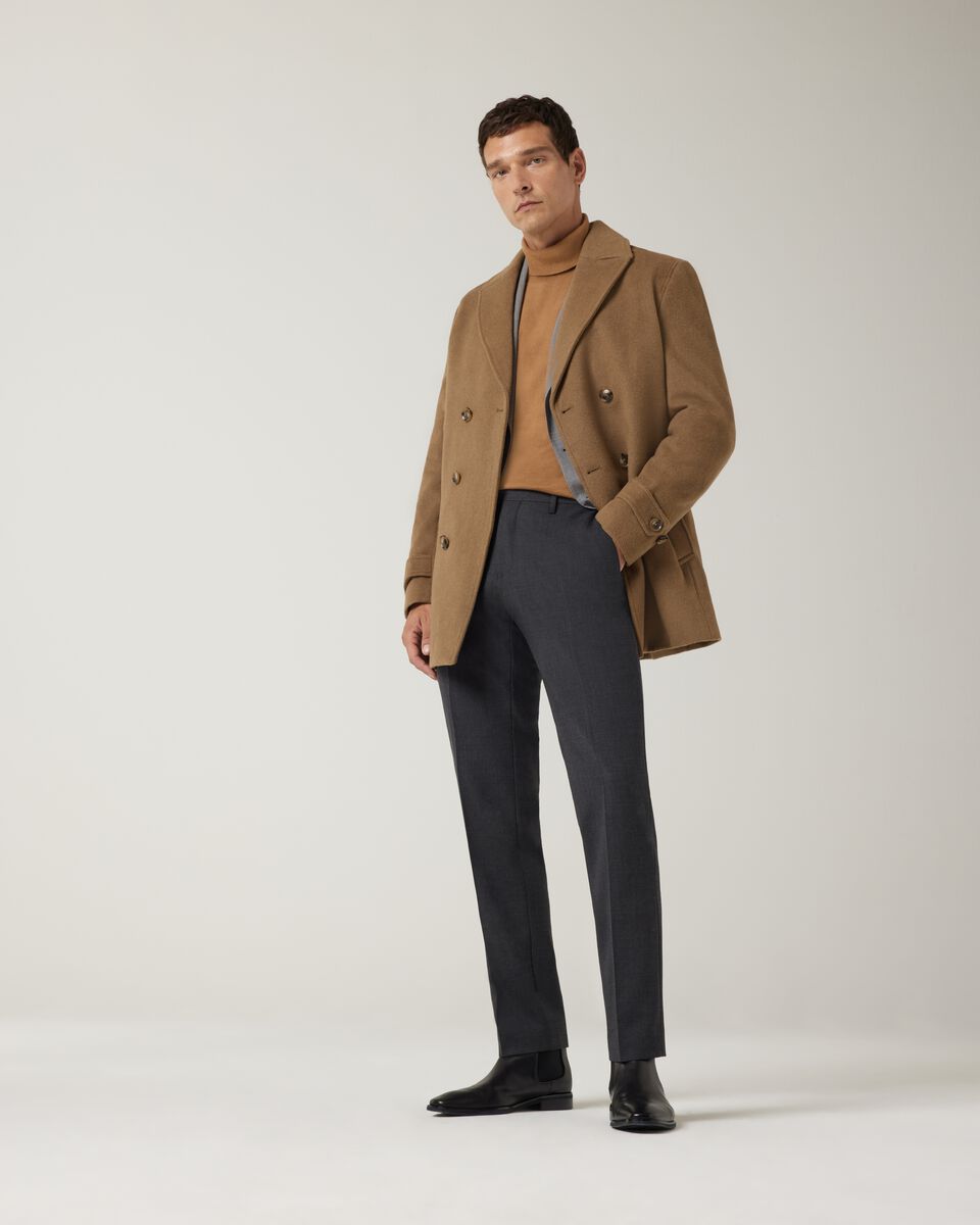 Relaxed fit double breasted peacoat, Taupe, hi-res